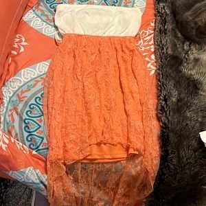 Salmon and white high low dress